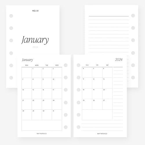 Recambio de planificador mensual de bolsillo 2024, mes en dos páginas para agenda Filofax Pocket, LV PM 6 anillas (mensual con notas (inicio del