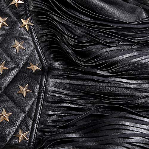 Sx Spring Autumn Women Jacket New Personality Tassel Rivets Faux Leather Pu Short Biker Leather Jacket Black Streetwear Coat (M, Black) #TOP4