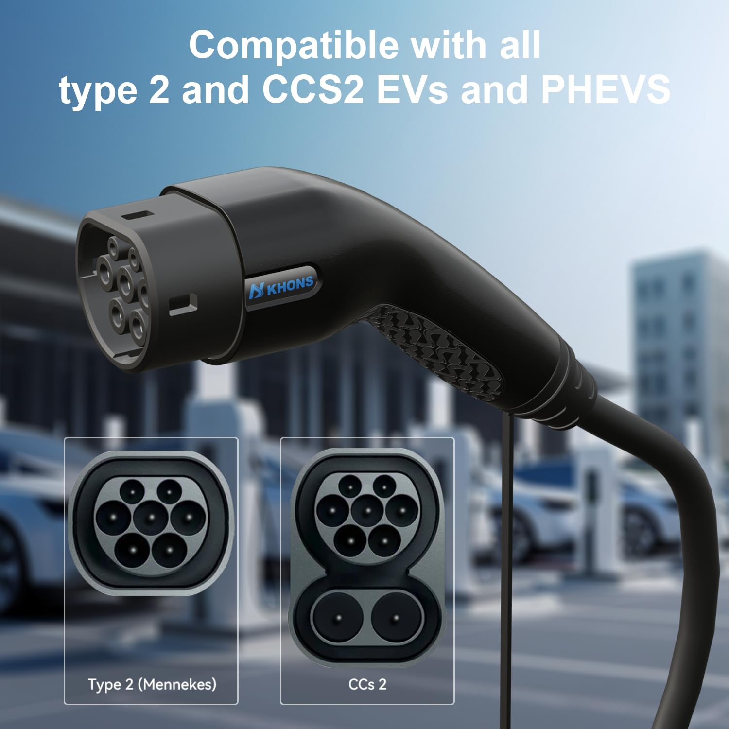 EV Cable de Carga Tipo 2 Cable de Vehículo Eléctrico EV 32A 7.4KW Cable de 5m IP65 Impermeable con Bolsa de Transporte para IEC62196 Híbrido de Carga de Coches Eléctricos（Negro）