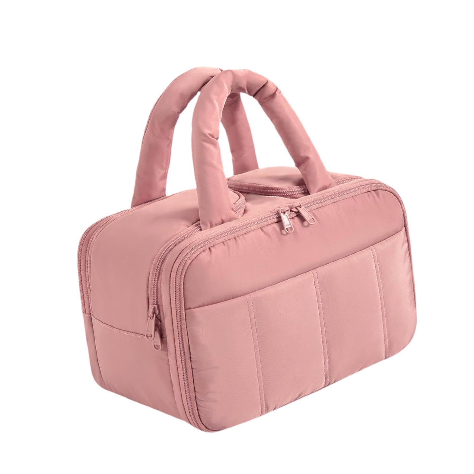 Travel Borsa Da Toilette Compatta Organizzatore Cosmetico Borsa Trucco Pouch con Zipper Materiale Poliestere Adatta a Casa Viaggi Bagno Vacanza, Rosa