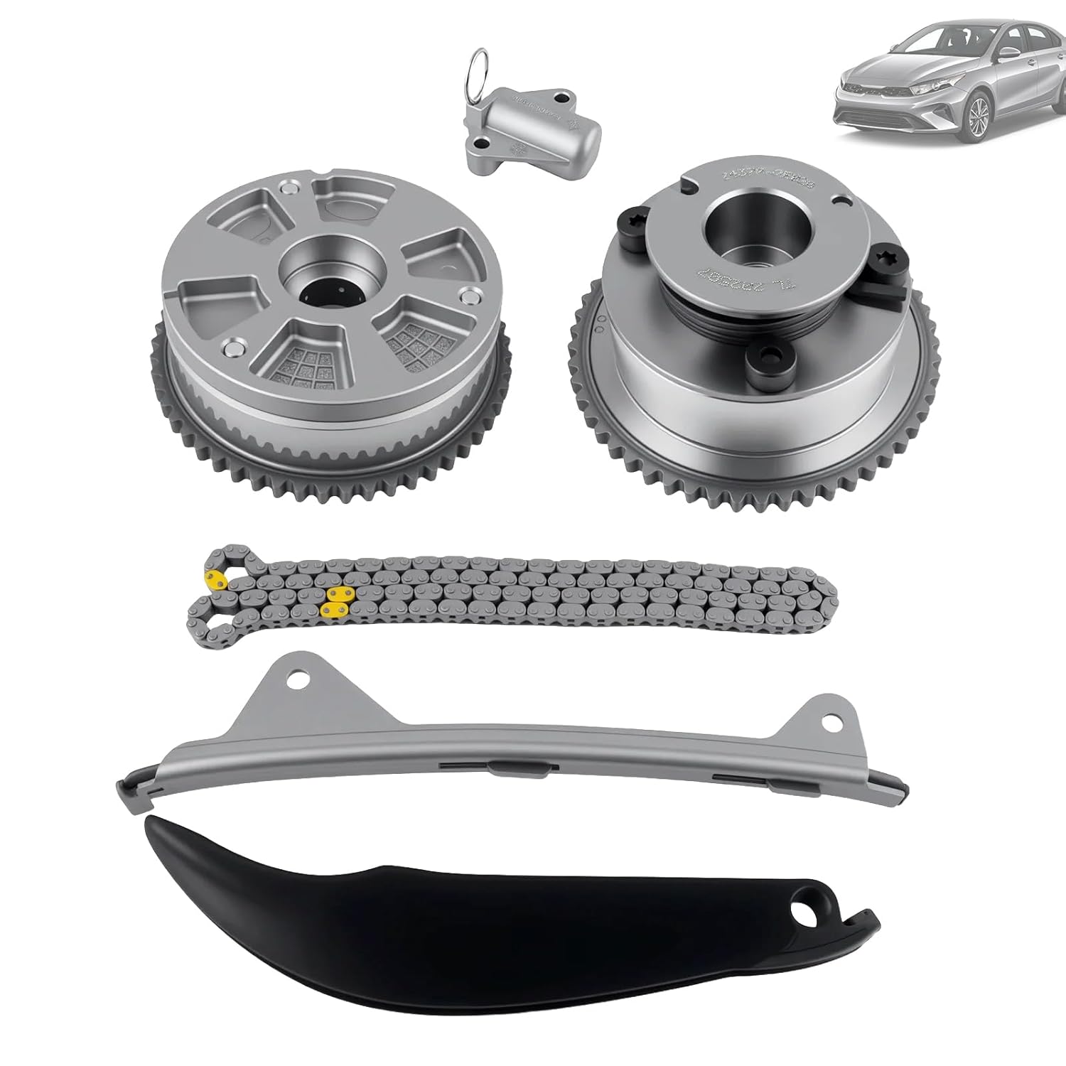Timing Chain Kit with Intake & Exhaust VVT Gear Sprocket Compatible with 2017-2021 Hyundai Elantra Kona Veloster 2017-2022 Kia Forte 2.0L OEM# 24321-2E010 24350-2E700