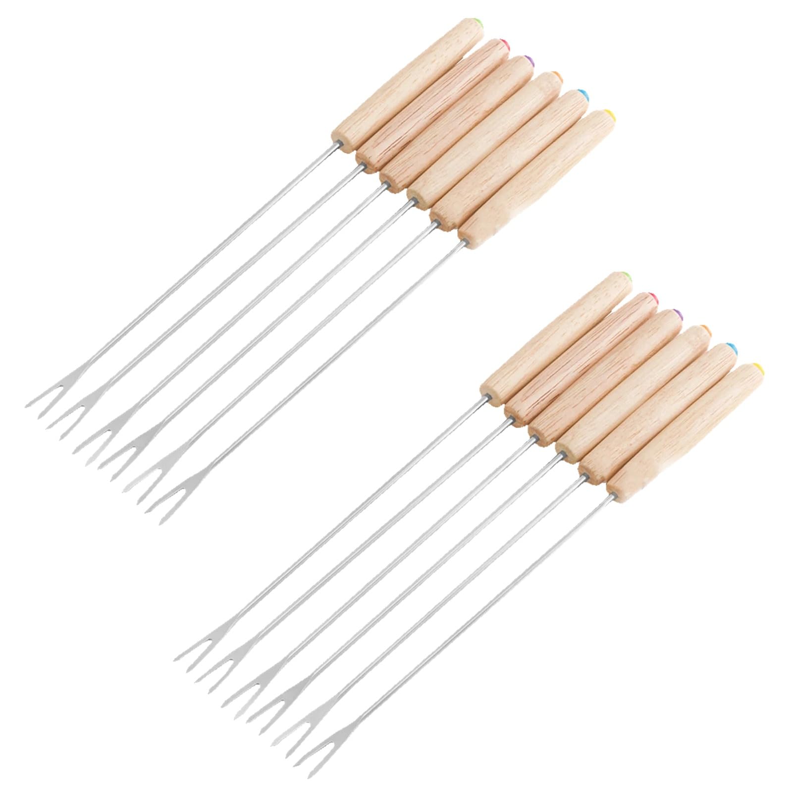 12PCS Fondue Forks, Dessert Forks Marshmallow Roasting Sticks Smores Sticks Cheese Fondue Sticks with Wooden Handle for Home Camping