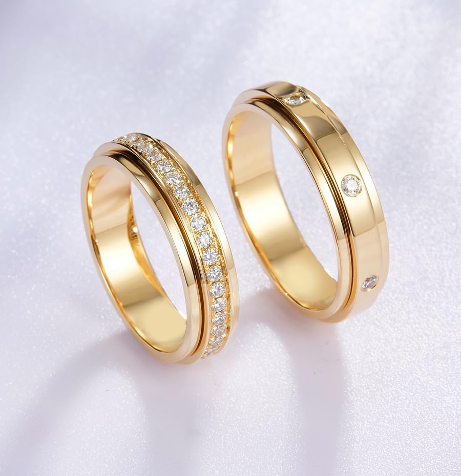 Kainier 14K Gold Plated Anxiety Rings Cubic Zirconia Stones Spinner Fidget Band Rings for Women Men Relieving Anxiety Lucky Rings Comfort Fit Size 5 to 10 - Image 5