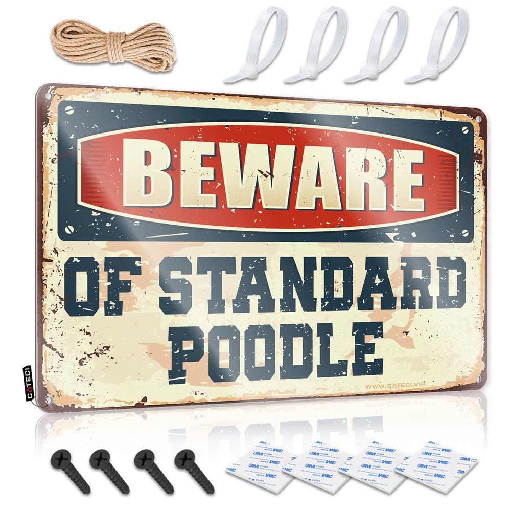 IBWNBBUSN Funny Garage Tin Sign Beware Of Standard Poodle Sign Funny Man Cave Signs Backyard Bar Sign(30X40CM)