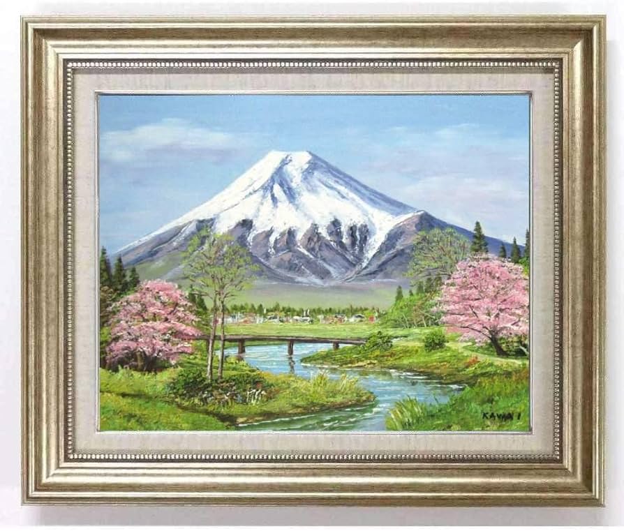 川合修二 白樺 油彩画 白樺と山の風景 油絵 川合修二 白樺 油彩画 白樺