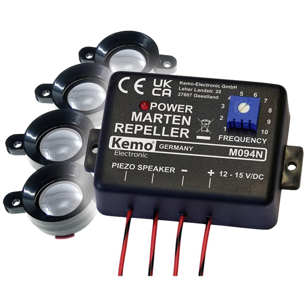 Kemo M094N Marten Stopper Scares with Strong, Pulsating Ultrasonic Sounds Martens and Other Rodents With 4 Speakers For Distribution From Engine Compartment Pantry Room Basement Attic