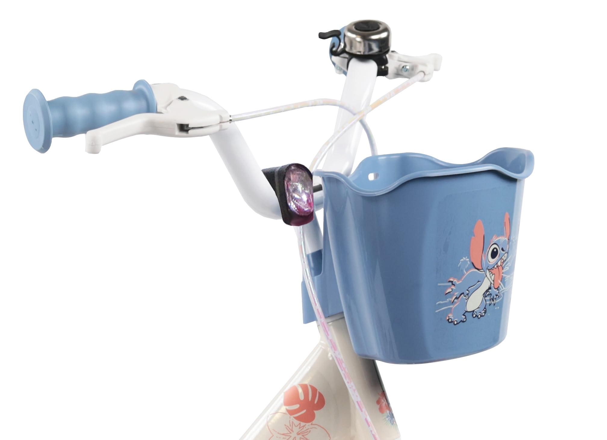 Disney Vélo 14'' Fille Licence Stitch de livré avec Son Casque - 2 Freins Caliper - Pneus Gonflables - Panier Avant - Porte-poupée arrière - Garde-Boue - 2 Stabilisateurs