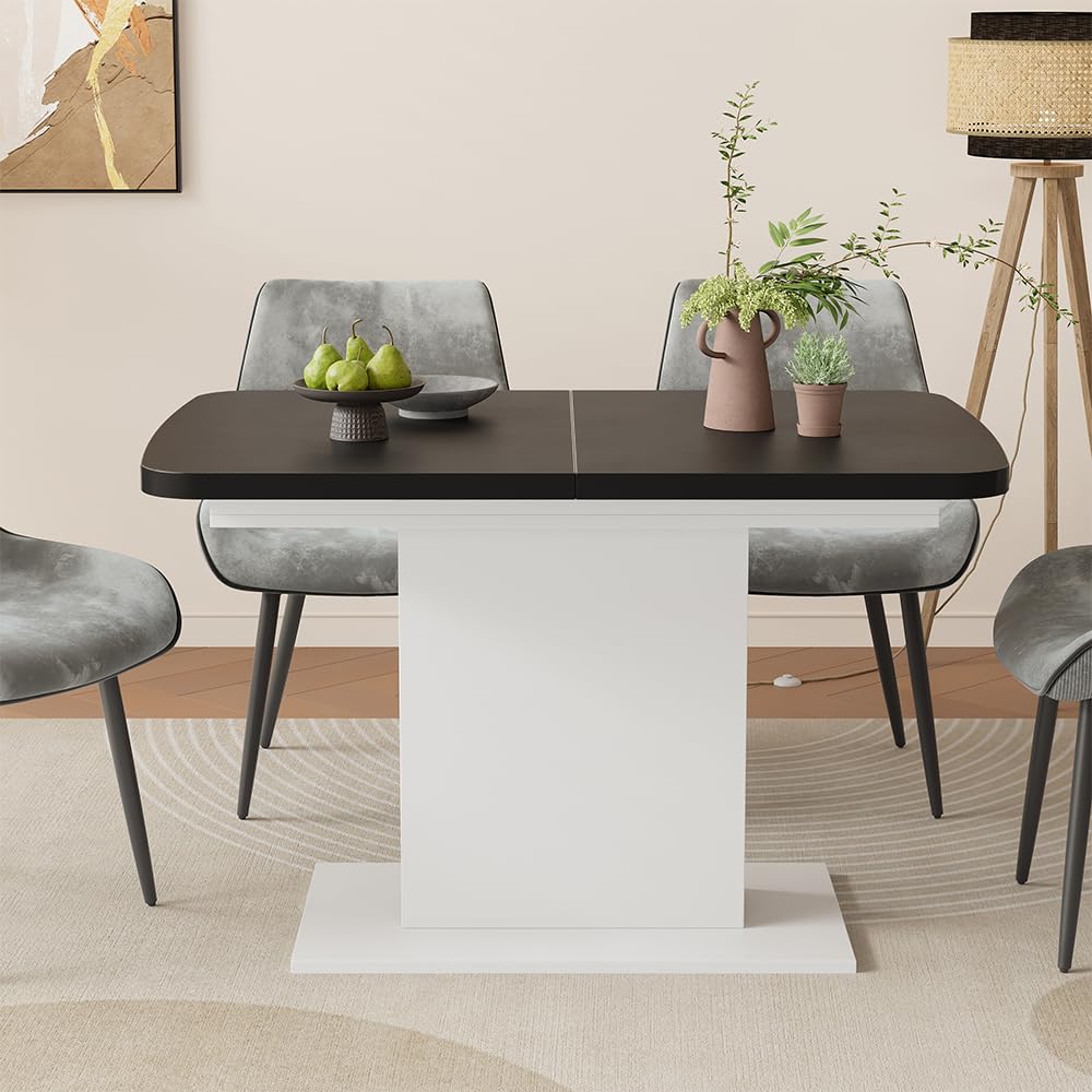 Vicco Mesa de Comedor Fenaro, Negro/Blanco, 120-160 x 80 cm