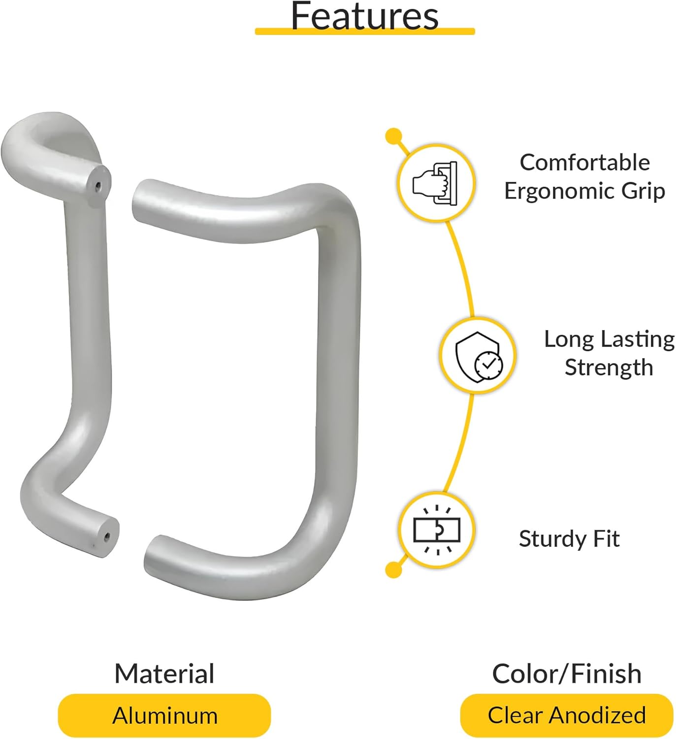 BRIXWELL Offset Back-to-Back Pull Handles, Aluminum Material, Clear Anodized Finish, 11" Length, 10" Center to Center, 1" Diameter, 3-1/4" Projection, Threaded Shoulder Bolt and Set Screw Included