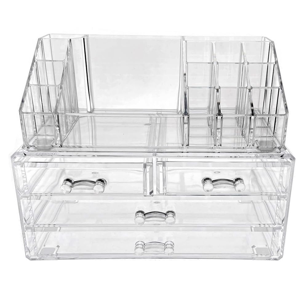 OnDisplay Cosmetic Makeup and Jewelry Storage Case Display - 4 Drawer Tiered Design - Perfect for Vanity, Bathroom Counter, or Dresser