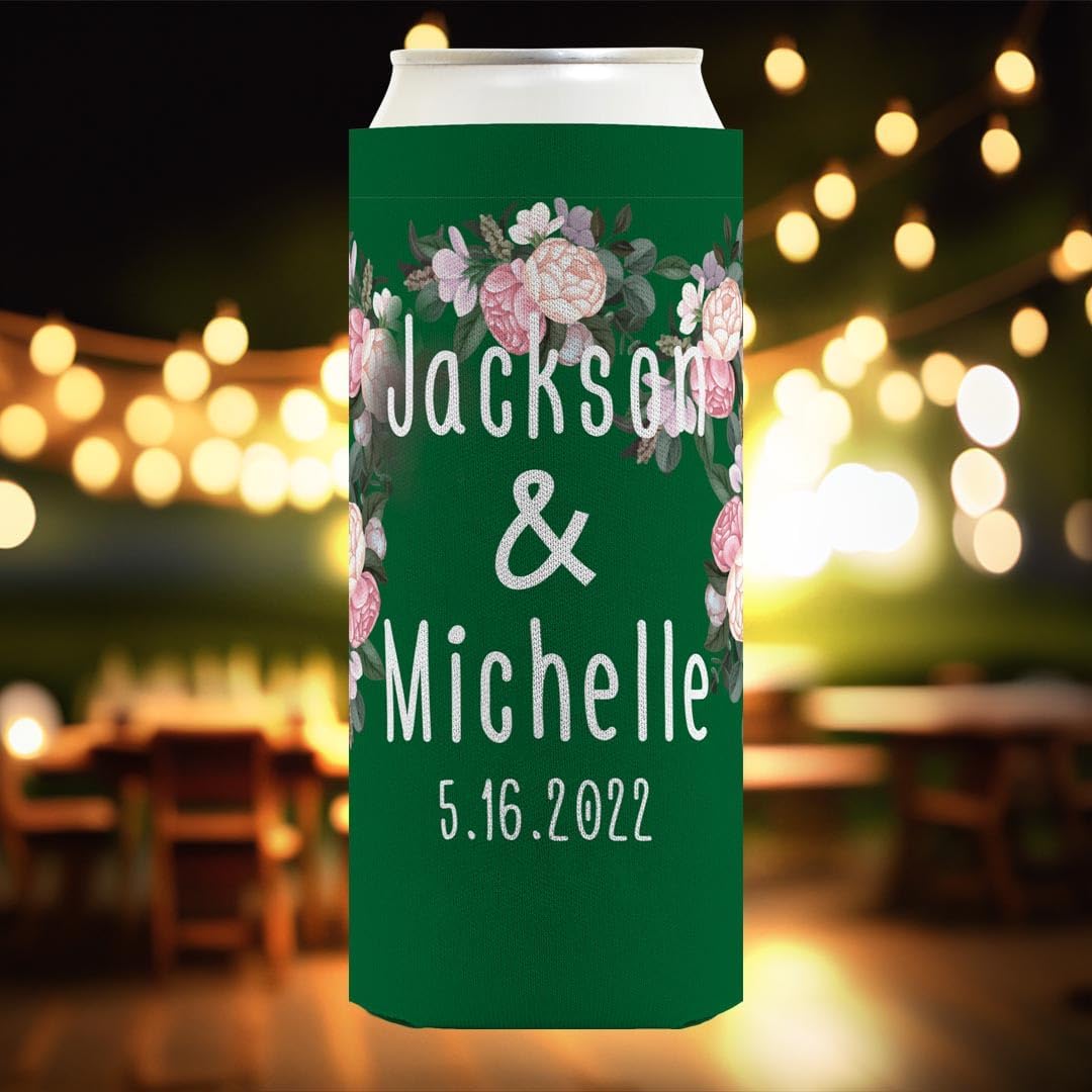 Wedding Guest Gifts To Have Hold Keep Drink Cold With Custom Text 48-Pack Personalized Ultra Slim Can Coolies Floral