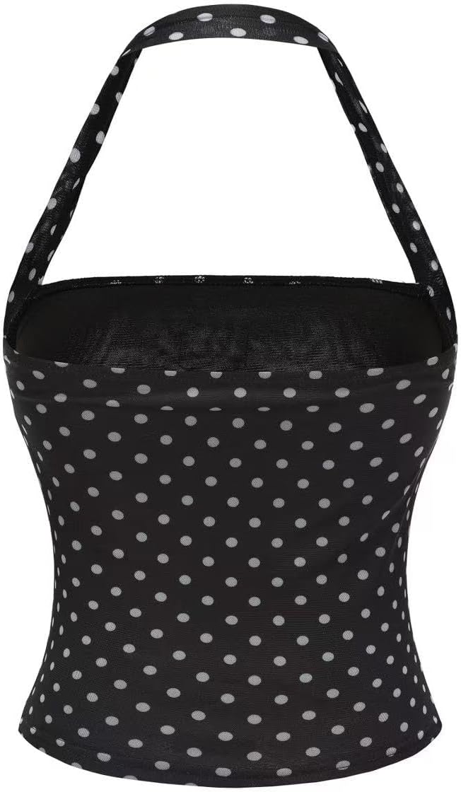 Women's Y2K Mesh Crop Halter Tank Top Sexy Backless Leopard Cheetah Print Cute Going Out Tops for Women Trendy - Image 3