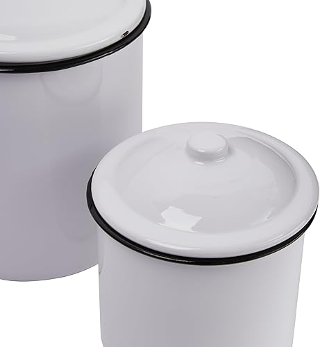 Miniatura 5 de Creative Co-Op Juego de 2 recipientes esmaltados blancos con tapas