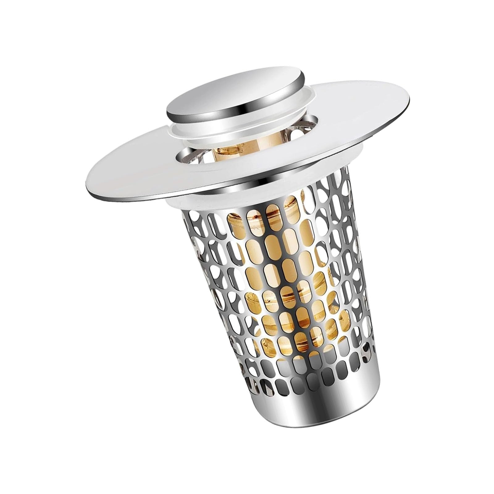 General Popup Drain Strainer with Press Button Steel Drain Stoppers for Sink & Bathtubs Hair Clog Bathroom Hair Catcher