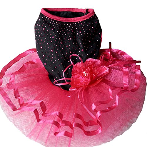Topsung Pet-Blingbling Tutu-Kleid für kleine Katzen und Hunde, mit Spitze, Rot / Schwarz, Größe S Cover