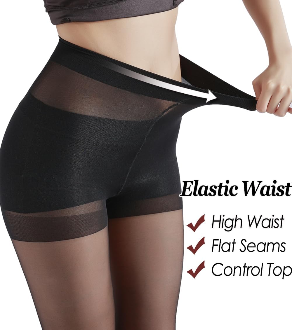 2 Pairs Black Patterned Tights for Women, Sheer Nylon Stockings with Back Seam, Polka Dots, Hearts, S-XL - Image 3