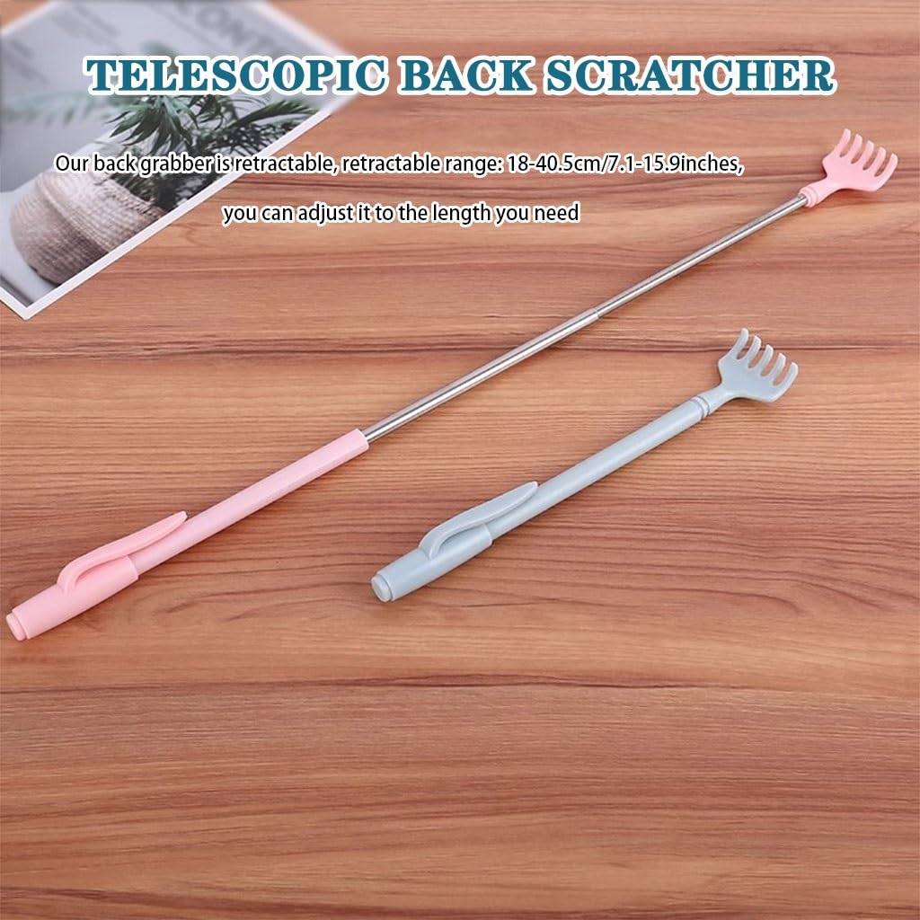 Tragbarer Kleiner Rückenkratzer, Einziehbares Reisemassagegerät, Kreatives Juckreizmittel In Stiftform, Edelstahl + ABS(Pink Color,18-40.5cm*2)