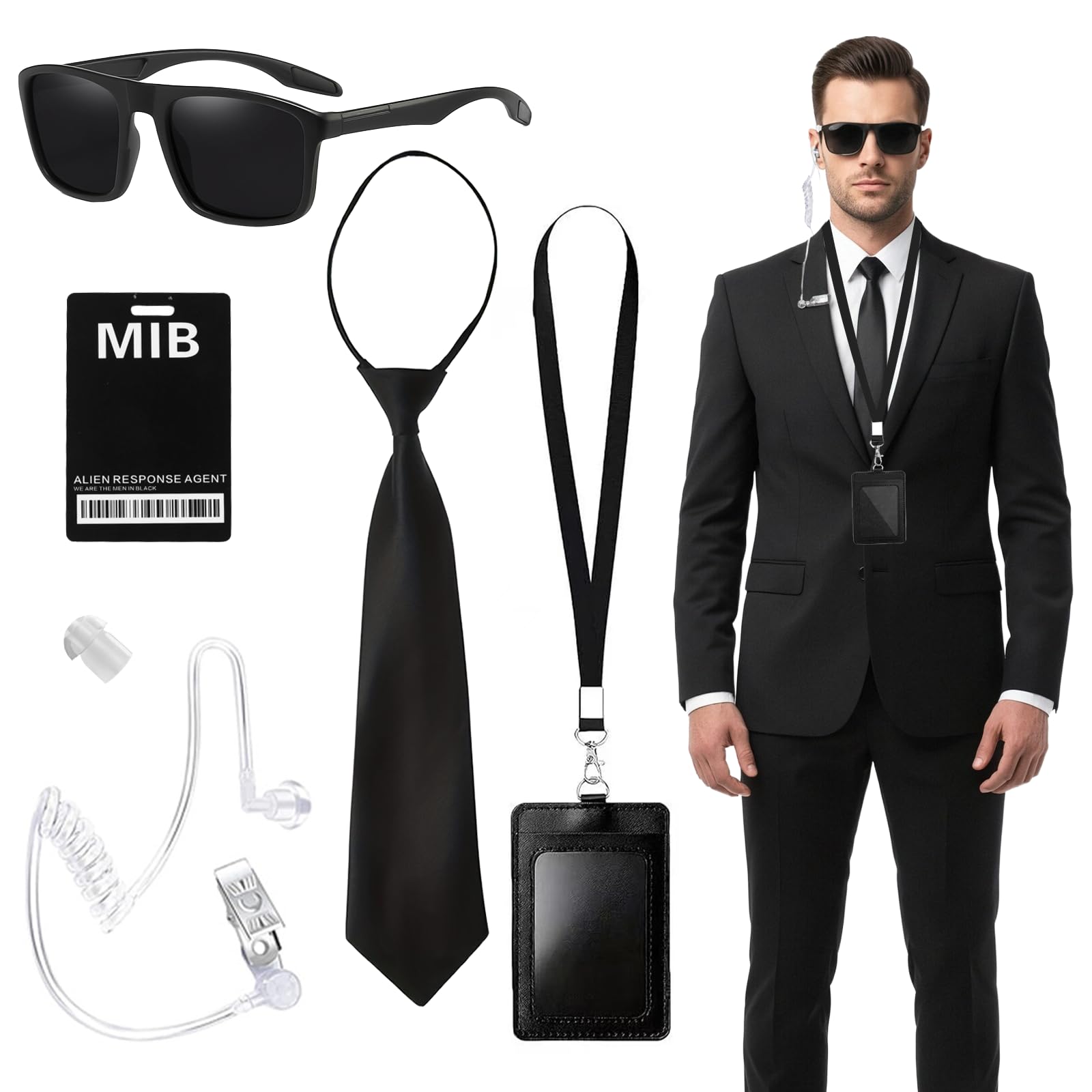 Orizizhic Agent Costume Accessories Set, Secret Agent Fancy Dress Kit with Necktie Sunglasses ID Card Earpiece