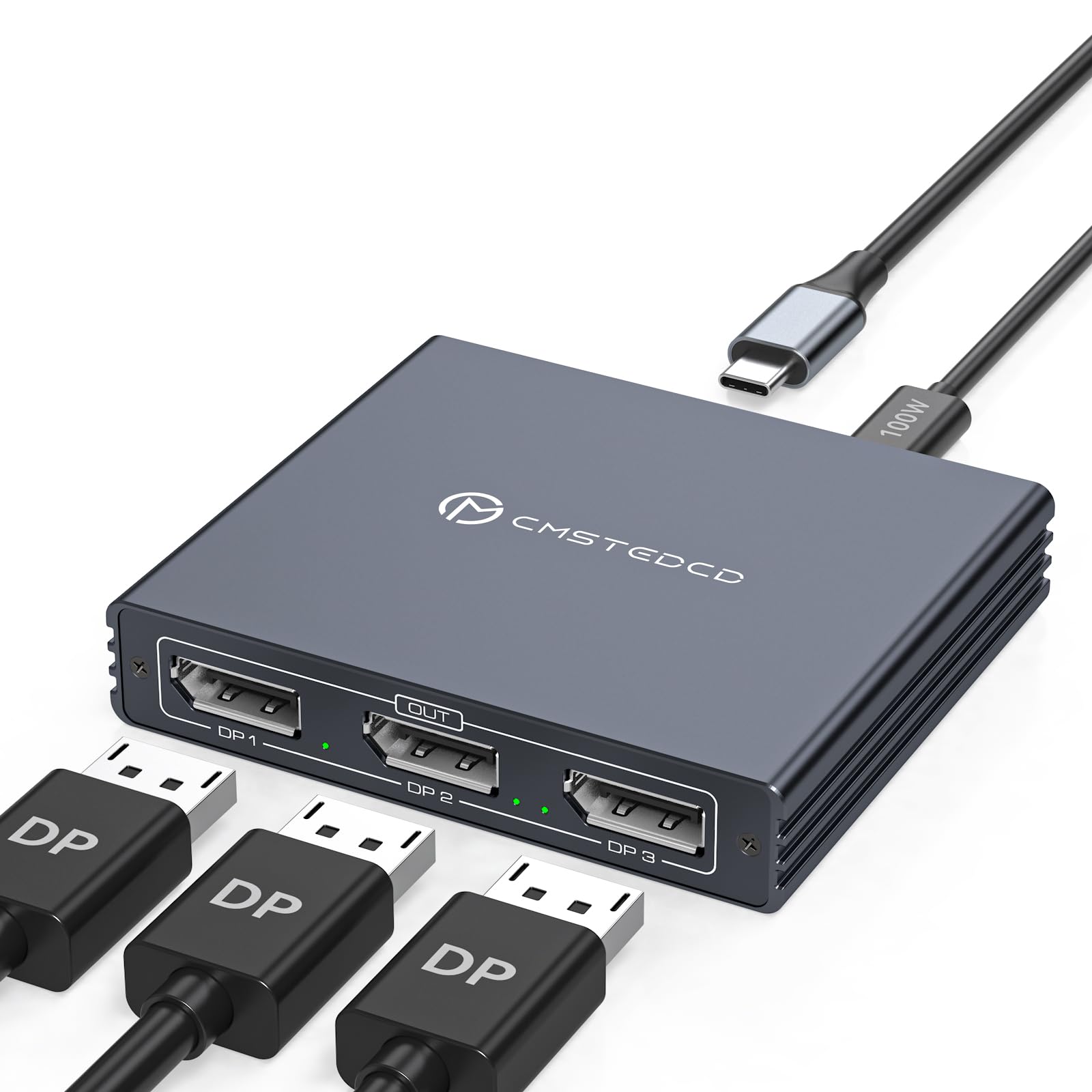 VEDINDUST USB-C zu DisplayPort Splitter für 3 Monitore 4K@60Hz Thunderbolt to 3 Displayport Splitter 1.4 100W PD Unterstützt MST und SST Modi MST Extended Display nur für Windows