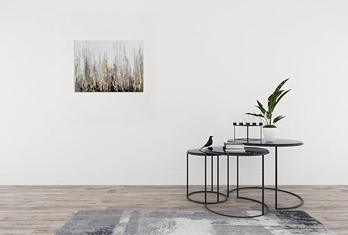 Miniatura 6 de SYGALLERIER Lienzo decorativo abstracto de ciudad con lámina dorada, pinturas al óleo modernas pintadas a mano, cuadros negros y grises para sala de