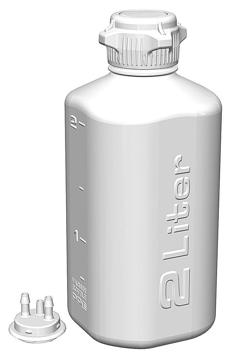 Heavy Duty Autoclavable Polypropylene Vacuum Bottle, 2L, with 53mm (53B) Tangle Free VersaCap, Two 1/4 Inch Hose Barbs and Sealable Vent Port