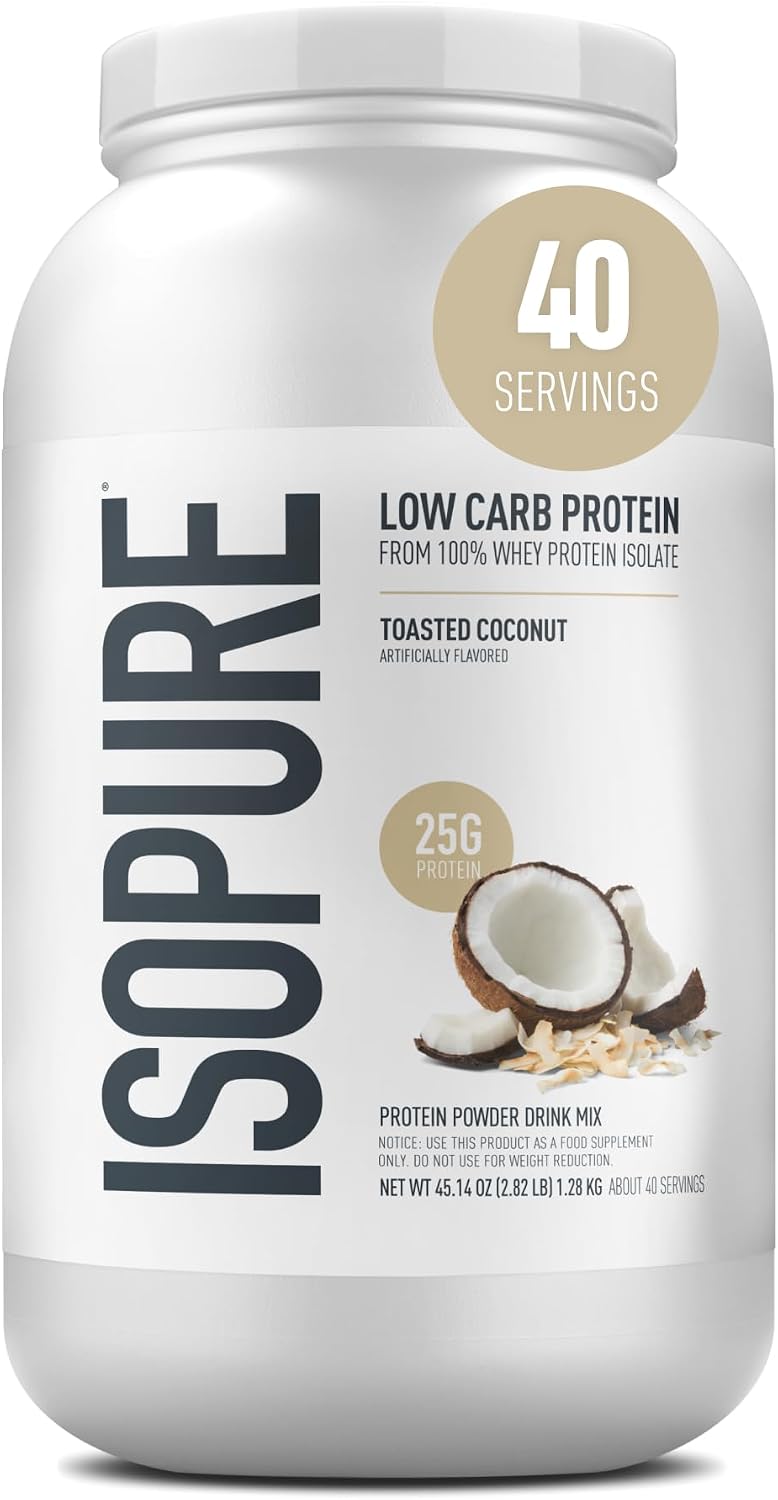 Isopure Low Carb Whey Isolate Protein Powder, Toasted Coconut 3 LB | 25g Protein Per Serving, 100% Whey Protein Isolate, Gluten Free, with Added Vitamins for Immune Support & Muscle Recovery