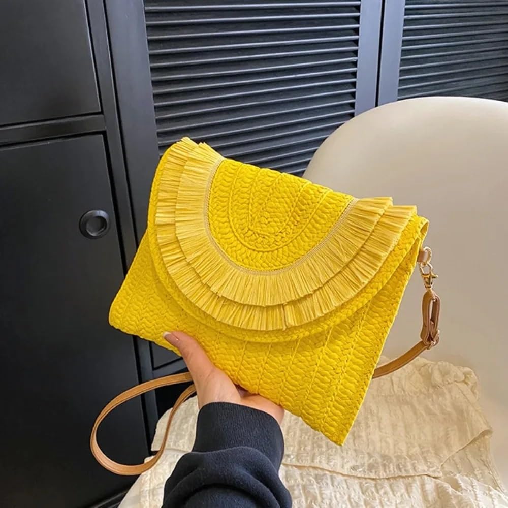 Strohtasche für Damen Damen Handgelenk Clutches Stroh Weaven Taschen Sommer Frauen Schulter Umhängetaschen handgemachte Handtaschen Geldbörse Strandtasche