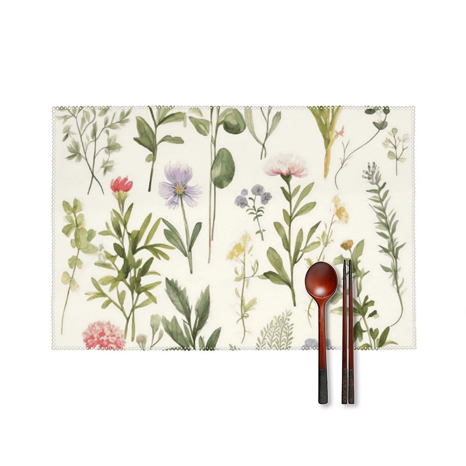 Season Watercolors of Herbs Flowersb Placemats Washable Not Fade Placemats Practical Heat Resistant Place Mats for Outdoor Patio Table Mats Kitchen Dining Party Decoration