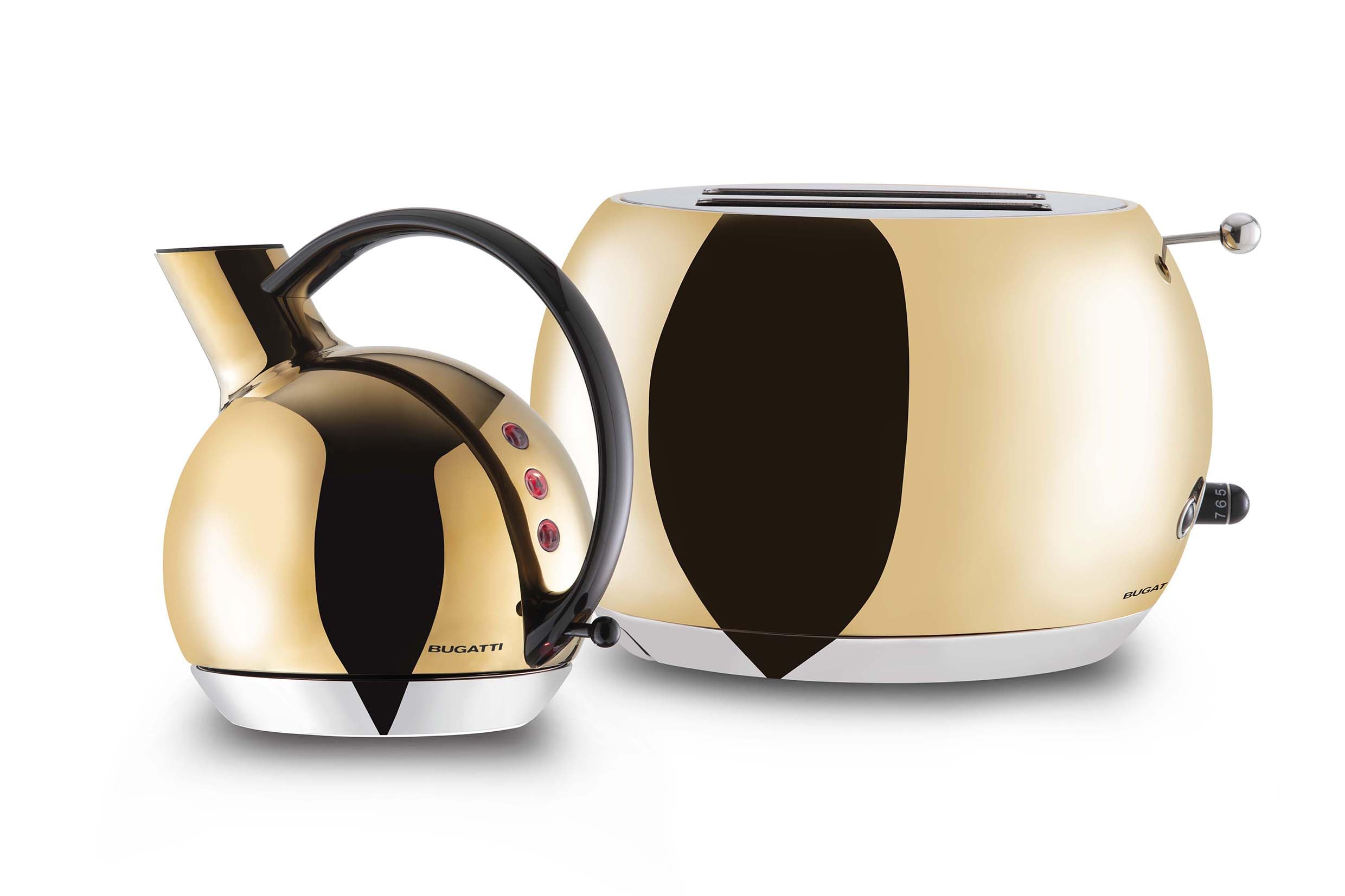 BUGATTI Romeo, Tostapane di Design Multifunzione in Acciaio Inox, 7 Livelli di Tostatura, 4 Funzioni, Pinze non Incluse, 870-1035 W, Colore Oro Giallo Lucido