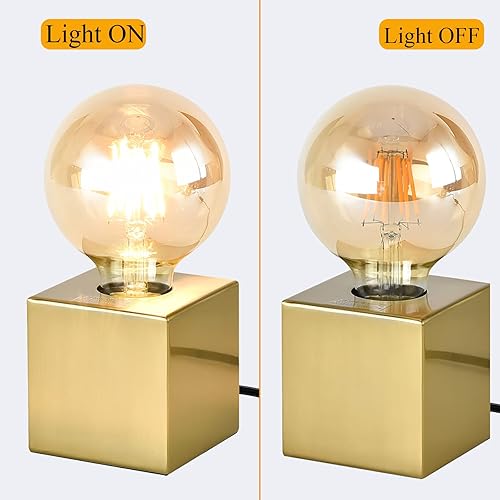Miniatura 4 de KUNJOULAM Mini base de lámpara de mesa industrial, luz dorada para mesita de noche, moderna lámpara de acento pequeña, acabado de latón, bombilla