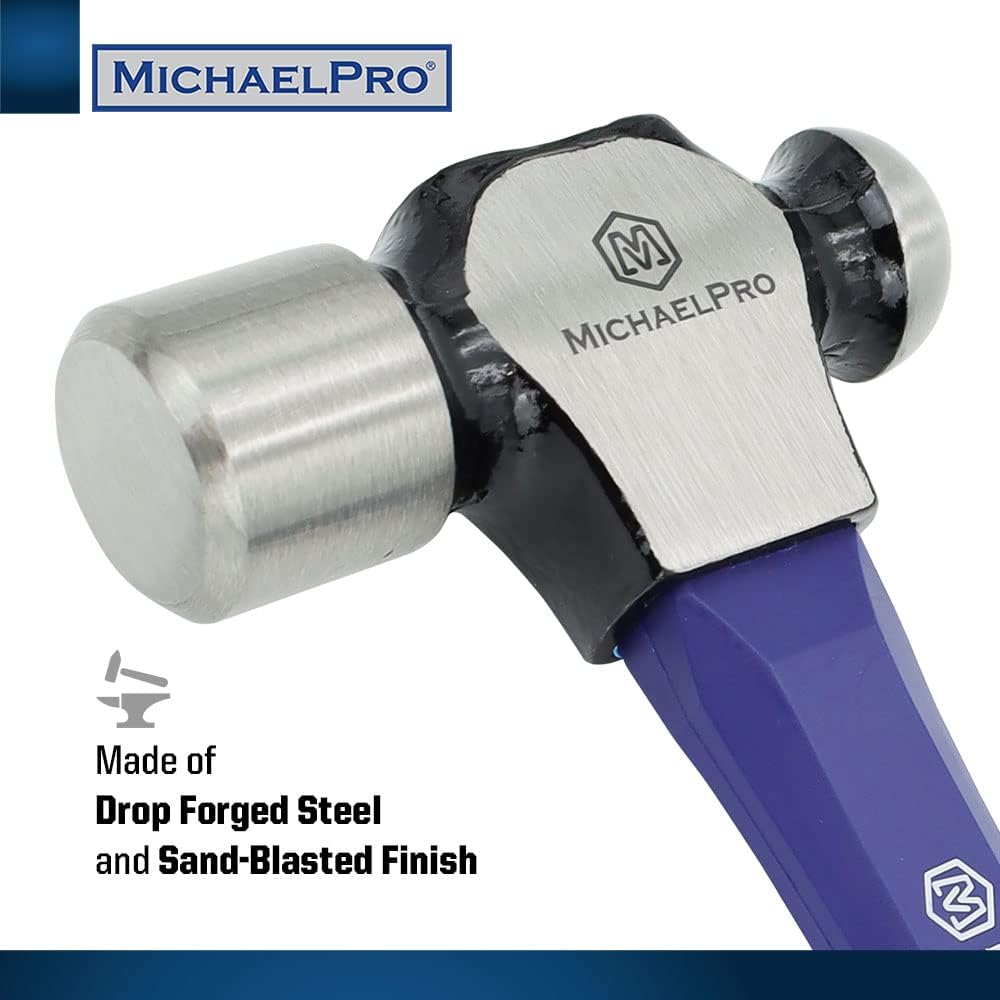 MichaelPro 24oz Ball Peen Hammer, Premium Forged Steel, Fiberglass Handle, Shock Resistant and Well-Balanced for a Comfortable Grip, Rust and Corrosion Proof - MP004008