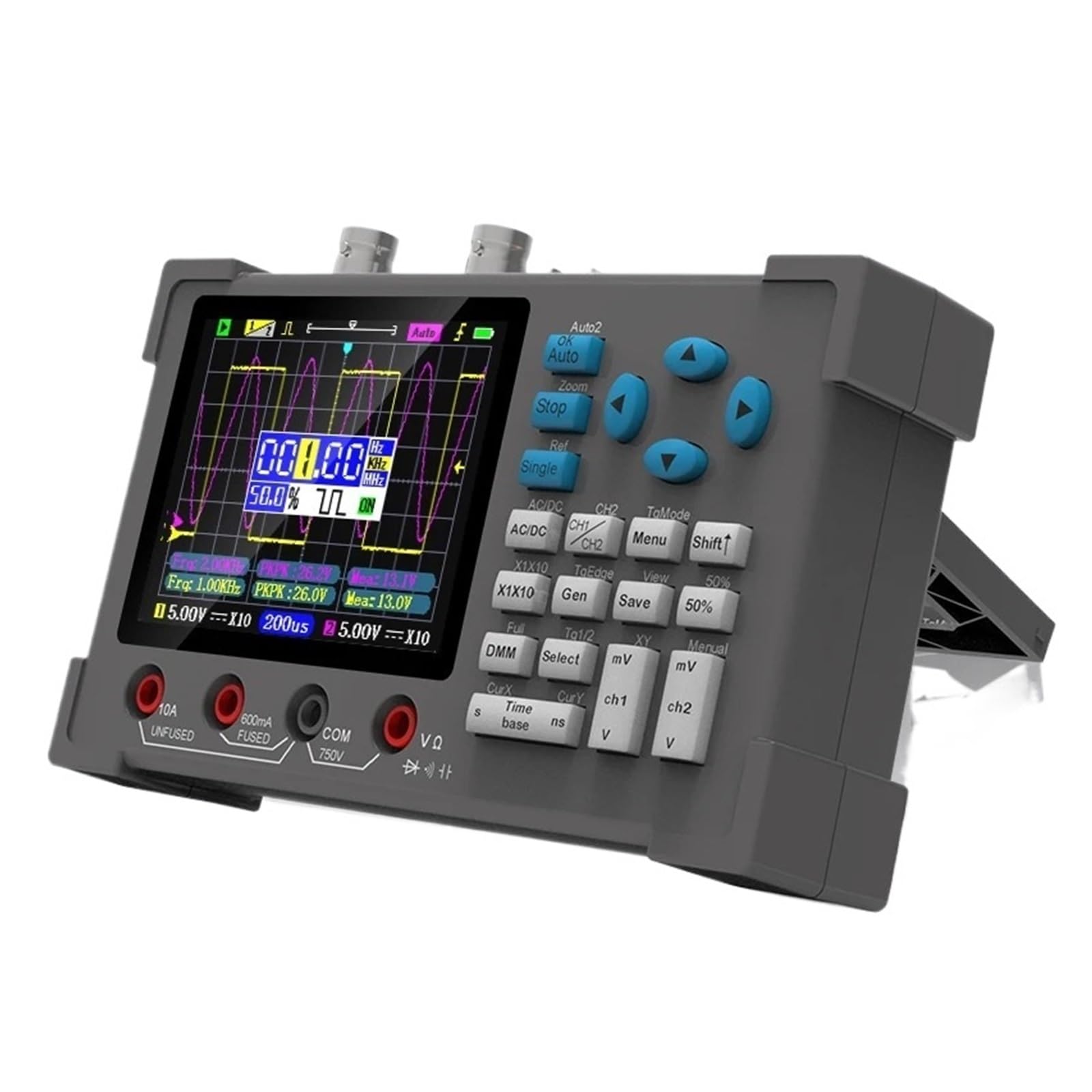 Osciloscopio digital, Osciloscopio digital 3 en 1, multímetro de 2 canales 120 MHz y generador señal