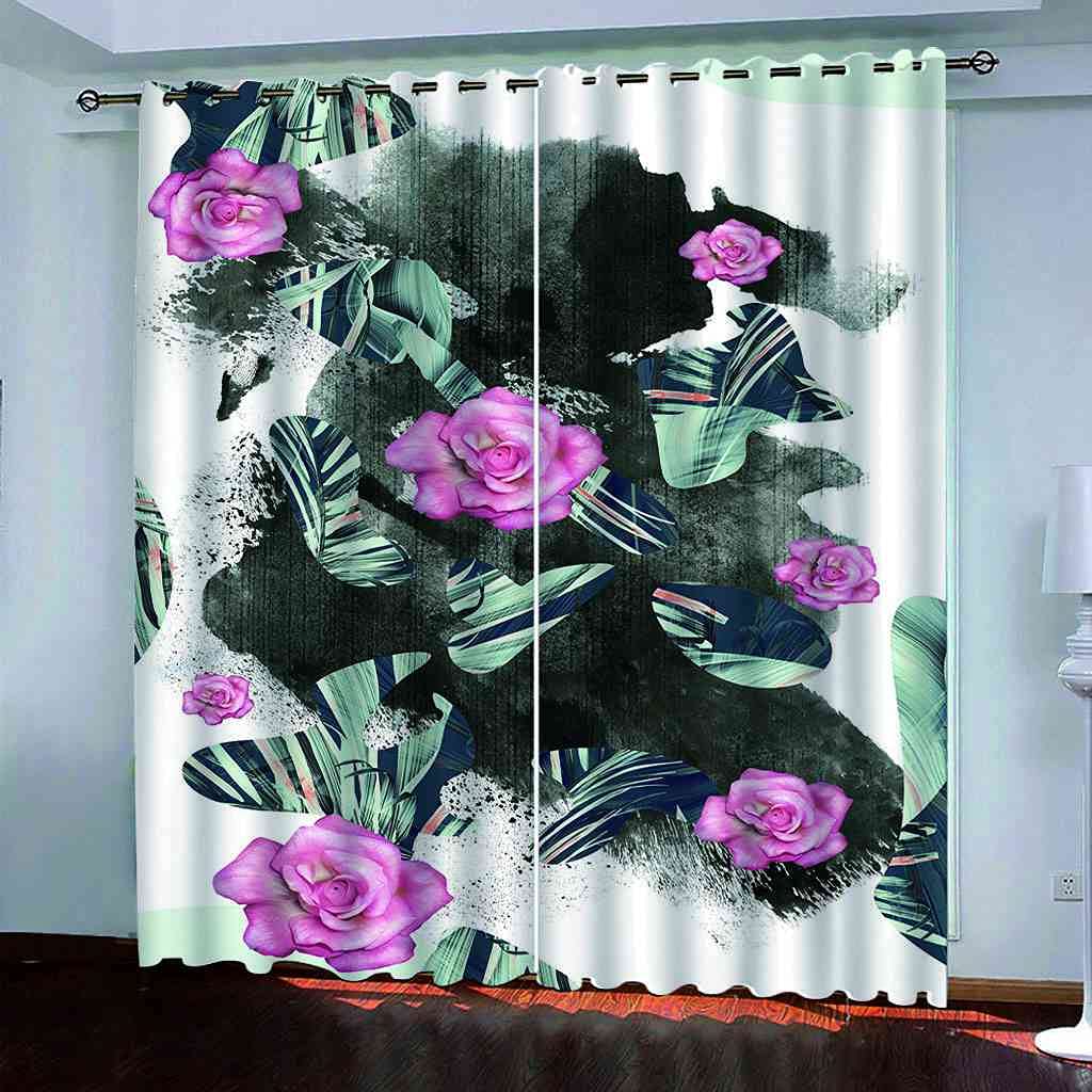 Rideau occultant isolant thermique de rideau chambre à oeillets moderne floral rose 3D
