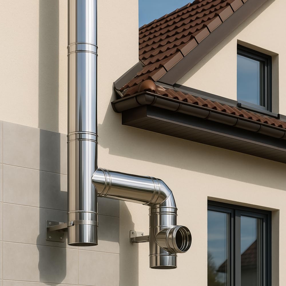 FORTUNATO Raccordo a T 90° Doppia Parete in Acciaio Inox AISI 316, Isolamento Termico, Collegamento a 90° per Canna Fumaria, Efficienza Scarico Fumi (Ø 200/250 mm)