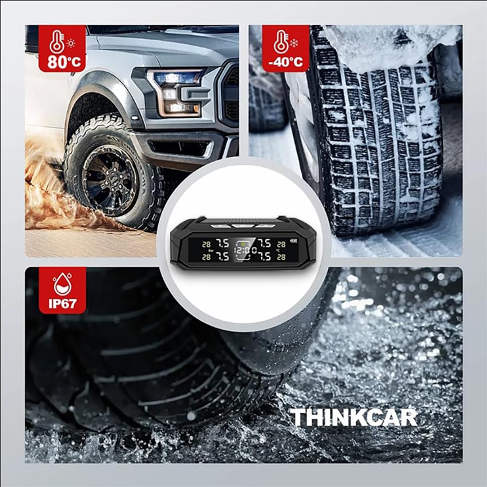 Tpms Monitor de Alarma presión neumáticos Coche con energía Solar, Sistema Seguridad automático, Pantalla Digital, 4 sensores inalámbricos(K10P)