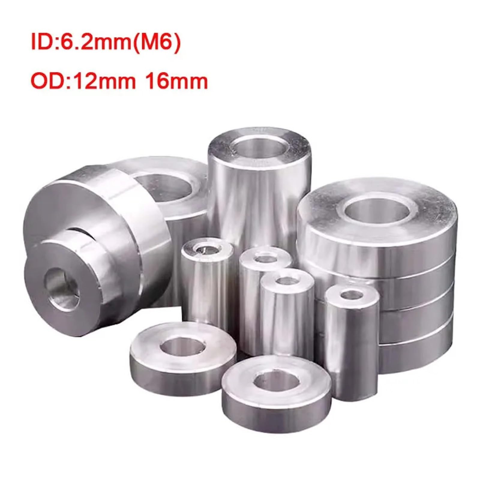 Arandelas de casquillo metálico, 10 Uds diámetro 12 16MM junta de buje M6 sin rosca arandela plana espaciador separación hueco(L 20mm,D6.2xD12xL (10pcs))