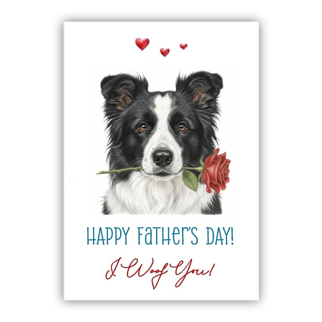 Father’s Day Card From the Dog – Cute Fathers Day Pet Card – “I Woof You” – Multiple Breeds Available (• Black and white Border Collie)