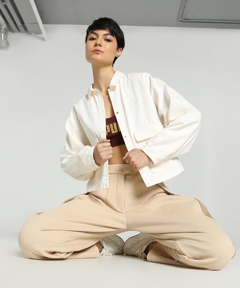 Puma kurtka jeansowa damska kolor beżowy przejściowa oversize 623697