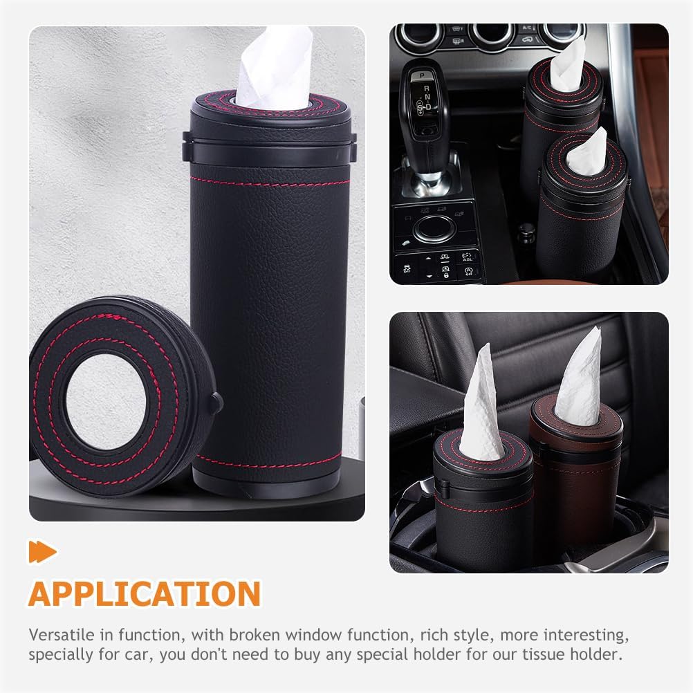FAVOMOTO Car Tissue Box Pu Leather Cylinder Tissue Holder for Car Napkin Organizer Multifunctional Auto Interior Accessory