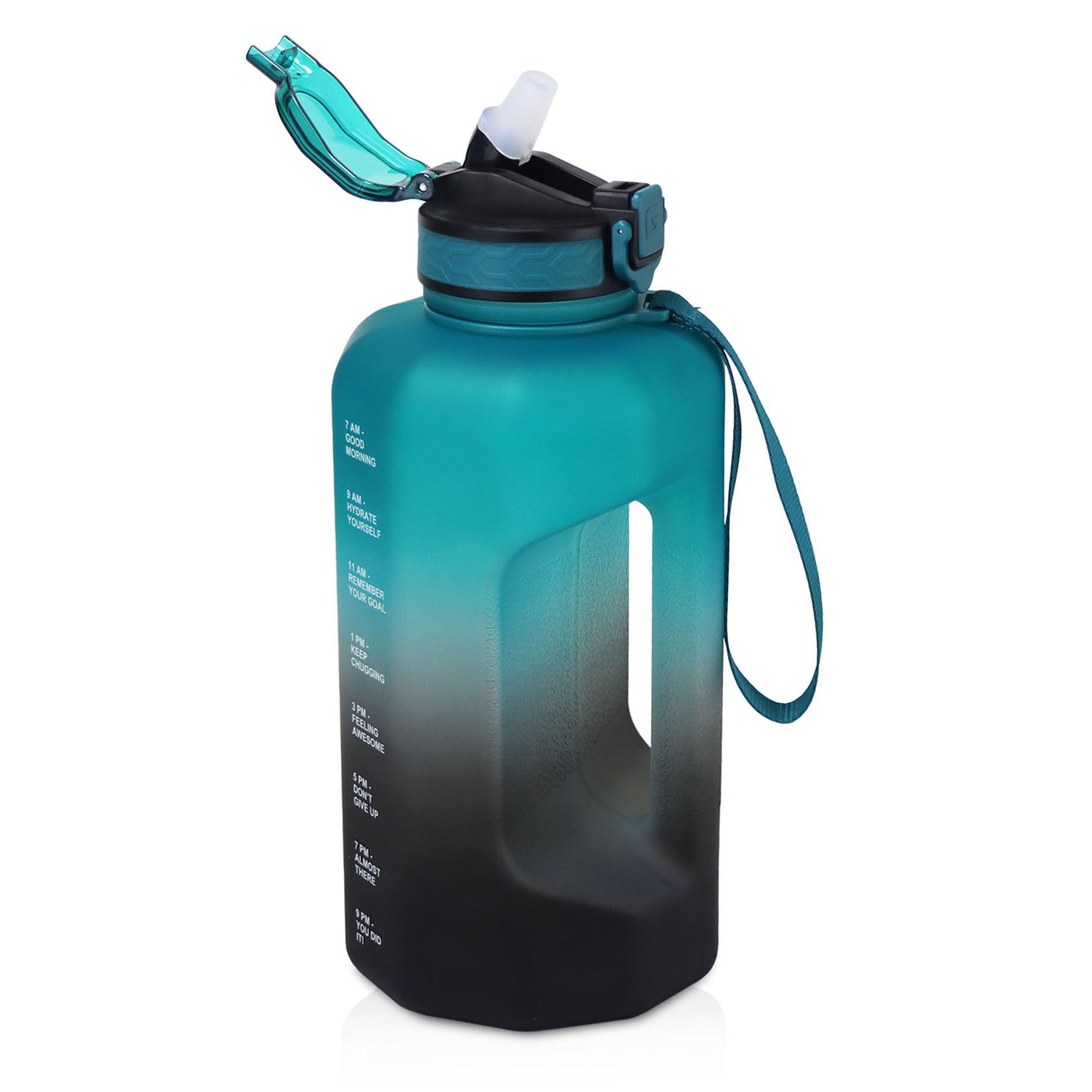 GLEKGLEK 2.2L Water Bottles Large with Time Markings, BPA Free Drinking Jug for Outdoor Sports, Hiking, Riding, and Gift Giving (Green Black)