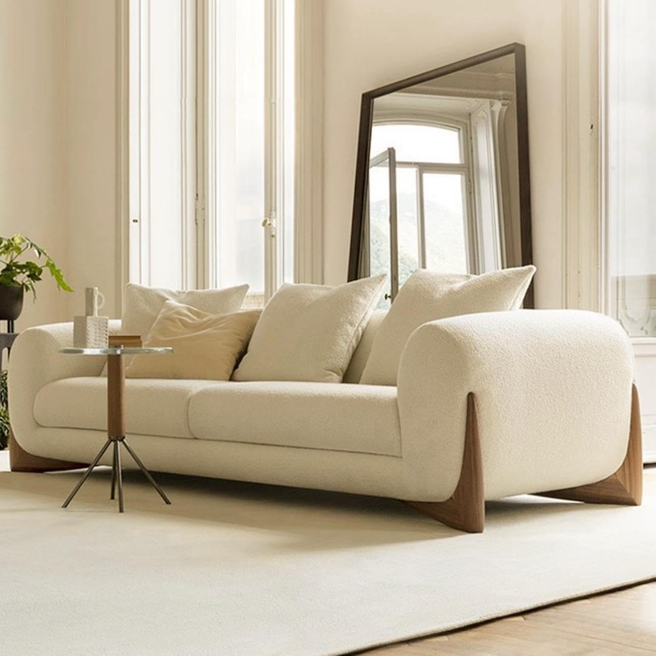 Boucle Upholstered 3-Seater Sofa and Loveseat Beige