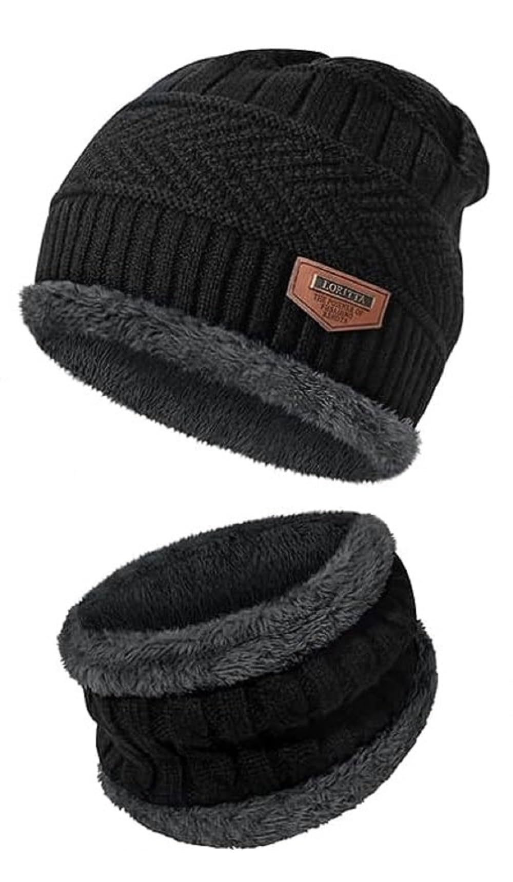 wavva Cap and Scarf,Soft Warm Snow/Air Proof Fleece Knitted Cap (Inside Fur) Woolen Beanie Winter Cap with Scarf for Women/Girl/Ladies/Men-picture-4