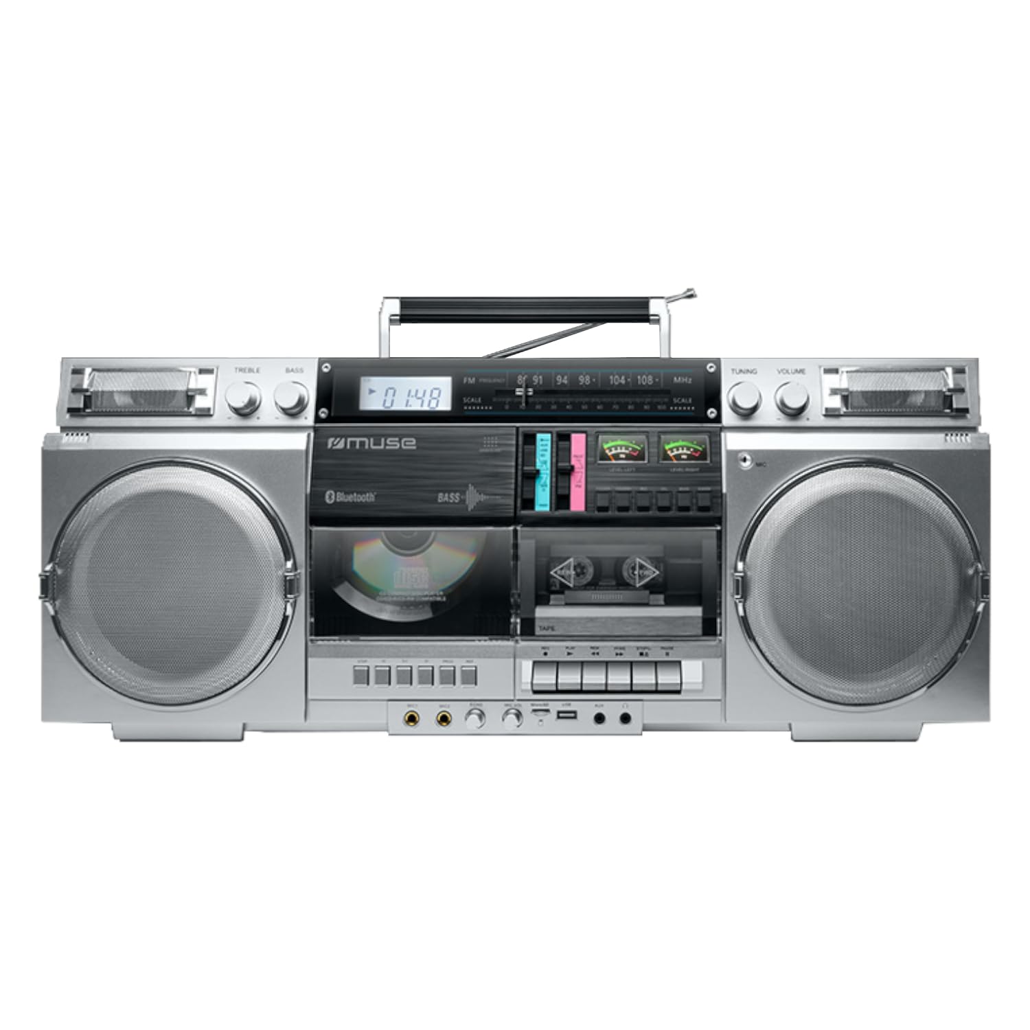 Muse M-380GBS Boombox - Casetes Retro con Reproductor de CD, AUX y Bluetooth, Compatible con Smartphone, grabadora de Cassette, diseño Vintage Fresco