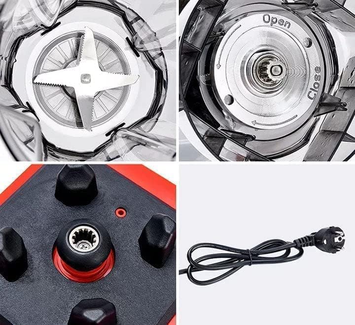 Detailed view of the blender's components including the base, blades, and power cord.