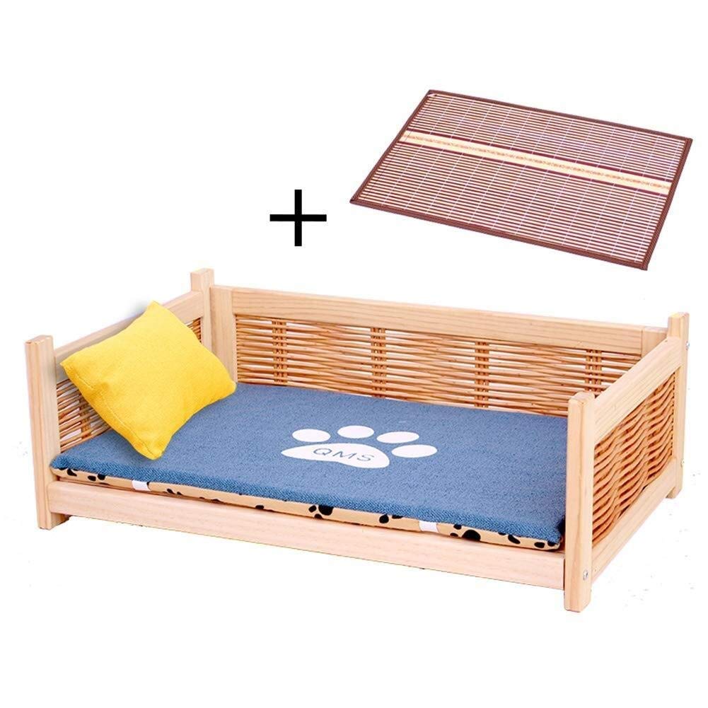 CWYSJ Wooden Elevated Pet Dog Bed, Wicker Rattan Frame Medium Small Dog Sofa Crib, Universal In Four Seasons, Suitable For Small, Medium And Large Pets Four seasons available