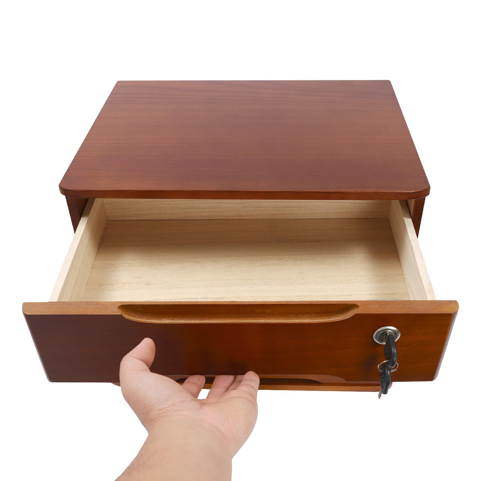 Scatola di archiviazione per desktop a 3 strati, con cassetto chiudibile, organizzatore per ufficio, studio, dresser file, organizer piatto per armadio, noce
