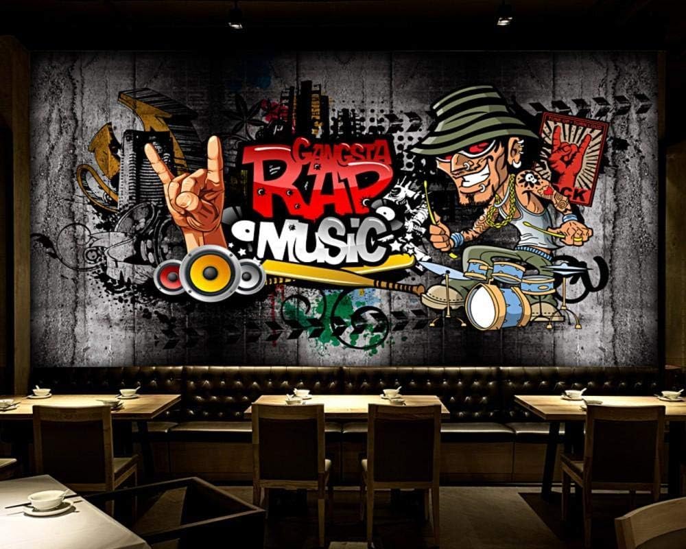 Musica Hip Hop Rock Retrò 3D Carta Da Parati Sfondi Ufficio Divano Camera Da Letto Sfondo Decorazione Murale-250cm×170cm