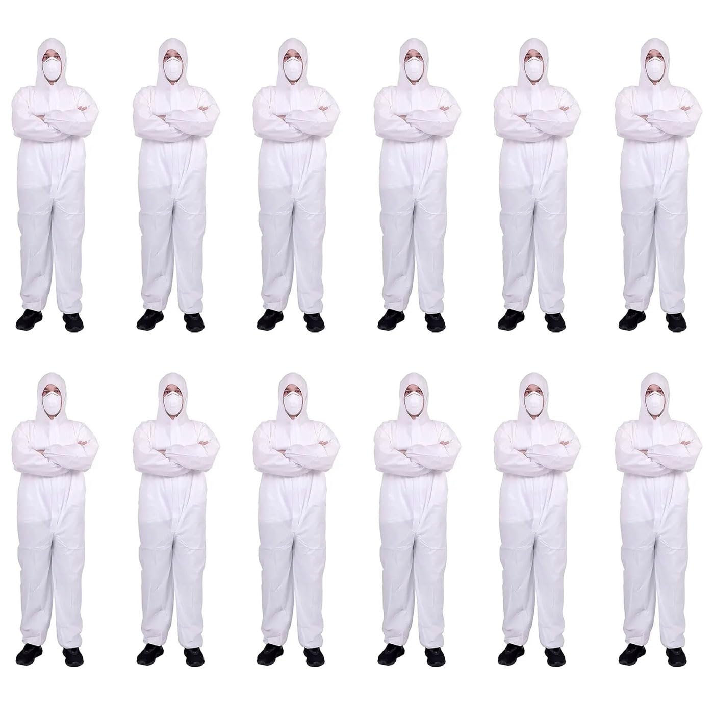 Tradineur - Pack de 12 Trajes Protectores de Trabajo, Mono desechable, Integral, Multiusos, protección, Bricolaje, Pintura, mecánica (Blanco - Talla única - Unisex)