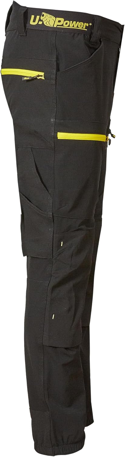 Utility Work Trousers U-Power Work Pants With Removable Thigh Pocket -  Alpha Grey Meteorite, Nylon-Spandex Blend Nylon Spandex Tactical Pants [U-Power] Horizon Work Trousers Reinforced Heel Pad Fabric U-5 Bla