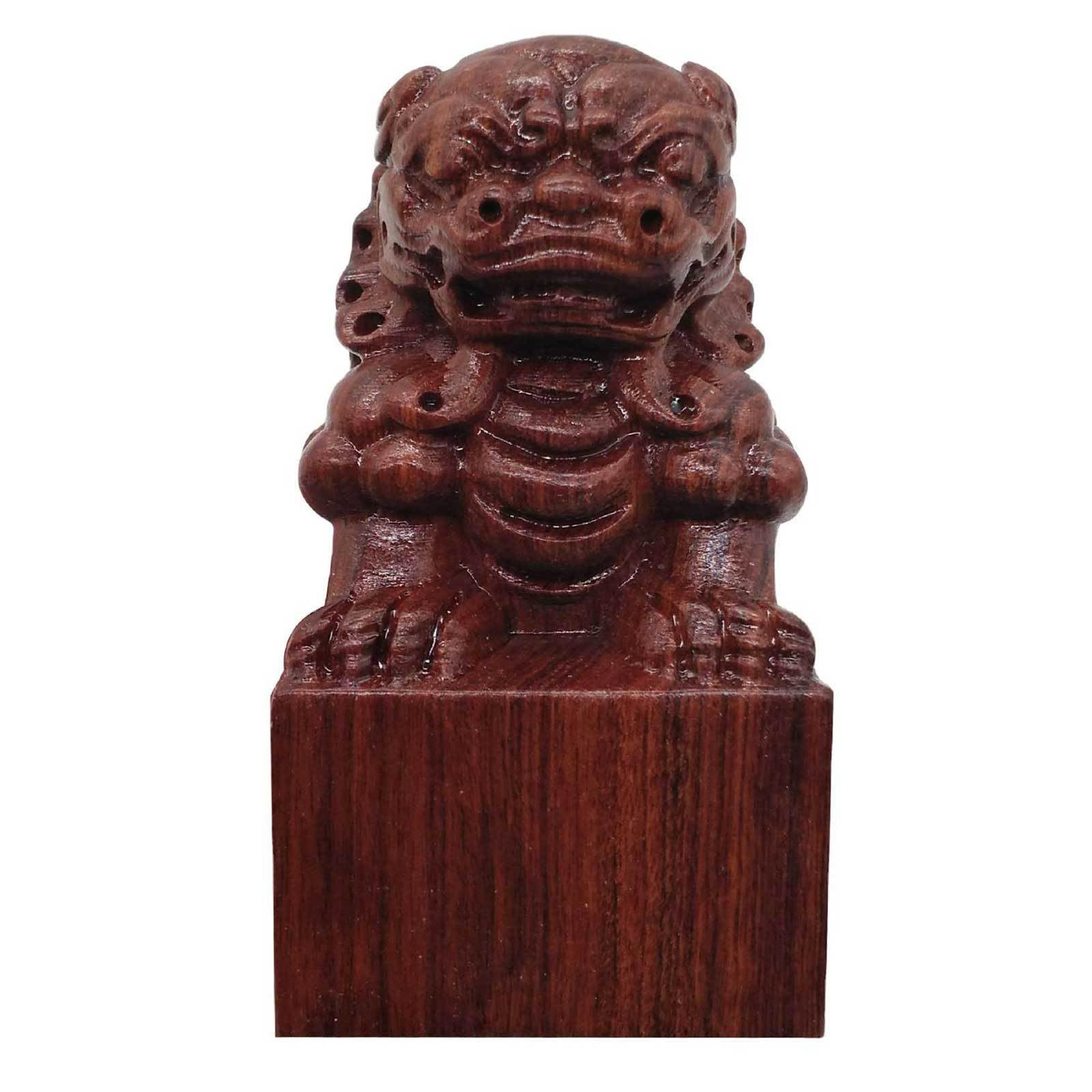 BRDECOR Chinese Foo Dogs Statue Beijing Guardian Lion Rosewood Imperial Seal Feng Shui Fu Dogs Statue Attract Wealth and Good Luck